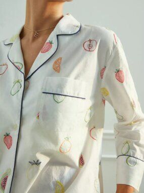 Printfresh Fruit Medley Embroidered 🍉🍎🍋🍐 Long Sleeve PJ Shirt Large